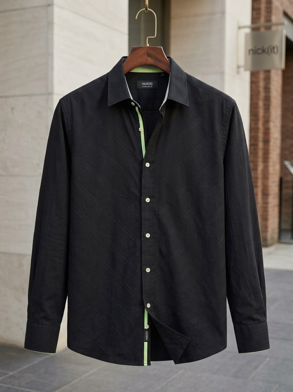 Men’s Black Button-Up Shirt with Contrast Trim